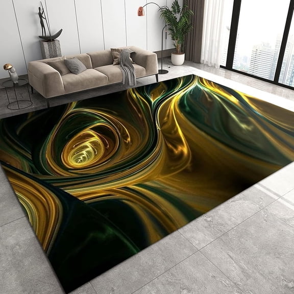Gold Flowing Liquid Area Rugs, 3D Modern Art Carpet, Porch Mat Soft to The Touch Non-Slip and Non-Fading Suitable for Living Room Bedroom Cafe and Restaurant,5'x8'
