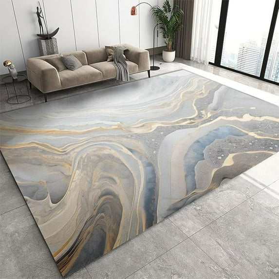 Gold Fluid Stripes Area Rug, White Gold Agate Texture Indoor Non-Slip Kids Rugs, Upholstery Rug With Non-Slip Backing For Kids Boys Girls Bedroom Living Room Dining Room Study 2x3ft