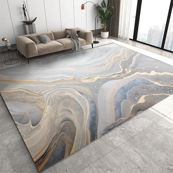 Gold Fluid Stripes Area Rug, White Gold Agate Texture Indoor Non-Slip Kids Rugs, Upholstery Rug With Non-Slip Backing For Kids Boys Girls Bedroom Living Room Dining Room Study 1x2ft