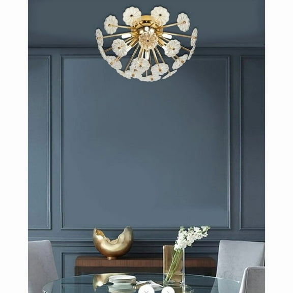 Gold Flush Mount Ceiling Light - Modern Flower Design, 19.7" Diameter, 6 G9 Bulb Sockets, Multi-Room Use, Easy Installation