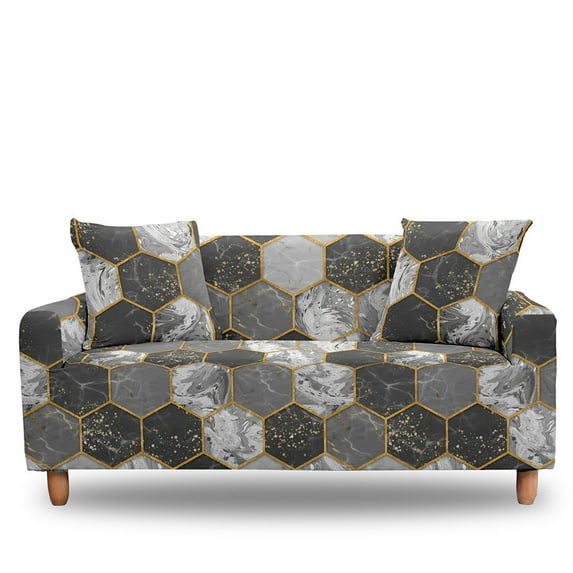 Gold Foil Abstract Geometric Stretch Sofa Cover For Living Room Dust-proof Elastic Loveseat Slipcover All-cover Couch Covers