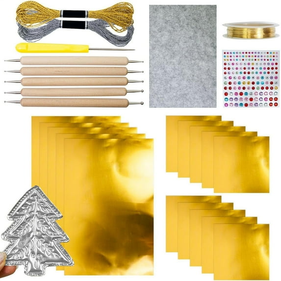 Gold Foil Art Set for Embossing Engraving, Includes Carving Tools, Copper Adhesive Stickers, Non-Woven Pad, and Instruction Manual for DIY Craft Projects and Artwork Decor