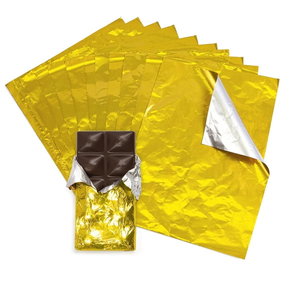 Gold Foil Candy Wrappers, 6" x 7.5", Back Side Silver, Individual Chocolate Packaging, Foil Wraps for Chocolate Bars, Fudge, Brownies, Fruit Bars, by Better Kitchen Products (100)