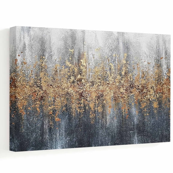 Gold Foil Canvas Wall Art, Abstract Modern Black Gray Gradient Textured Wall Art Prints Artwork Framed Canvas Ready to Hang Art Pictures for Bathroom, Dressing Table, Entryway 12" x 8"