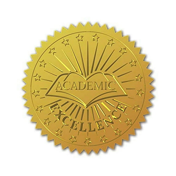 Gold Foil Certificate Seals Academic Excellence Self Adhesive Embossed Seals Gold Stickers 100pcs Medal Decoration Labels for Envelopes Diplomas Certificates Awards Graduation