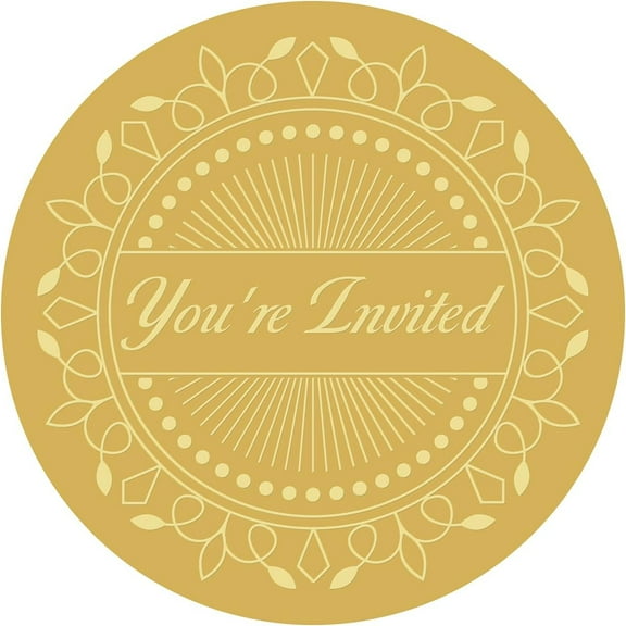 Gold Foil Certificate Seals You're Invited 2" Round Self Adhesive Embossed Stickers 100pcs for Invitations Certification Graduation Notary Seals Corporate Seals Monogram Emboss Gold