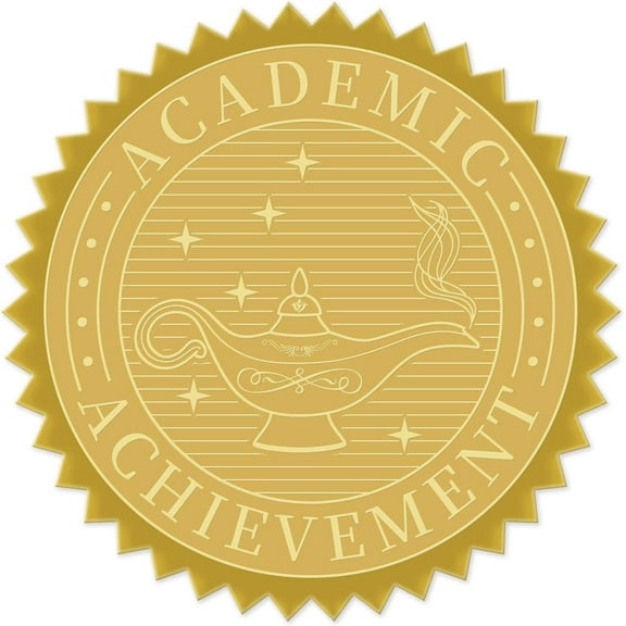 Gold Foil Certificate Seals Magic Lamp Self Adhesive Embossed Stickers 100pcs for Invitations Certification Graduation Notary Seals Corporate Seals Personalized Monogram Emboss