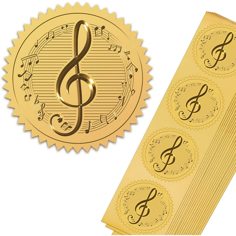 Gold Foil Certificate Seals Music Note Round Self Adhesive Embossed Stickers  100pcs for Invitations Certification Graduation Notary Seals Corporate  Seals Monogram Emboss 