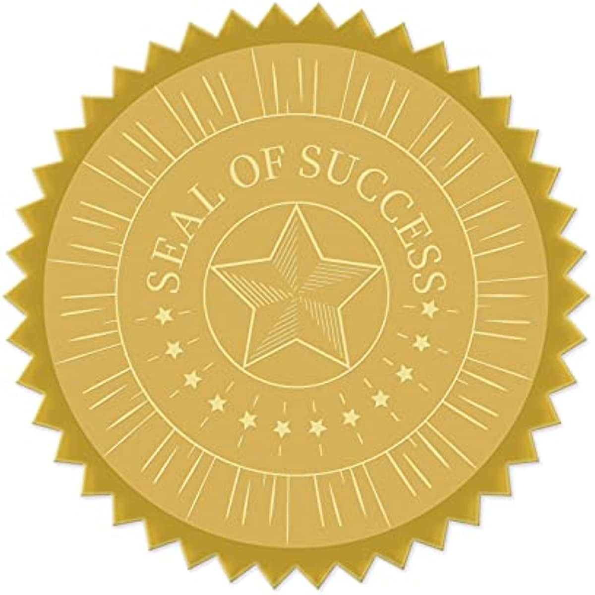 Gold Foil Certificate Seals Seal of Success 2" Round Self Adhesive