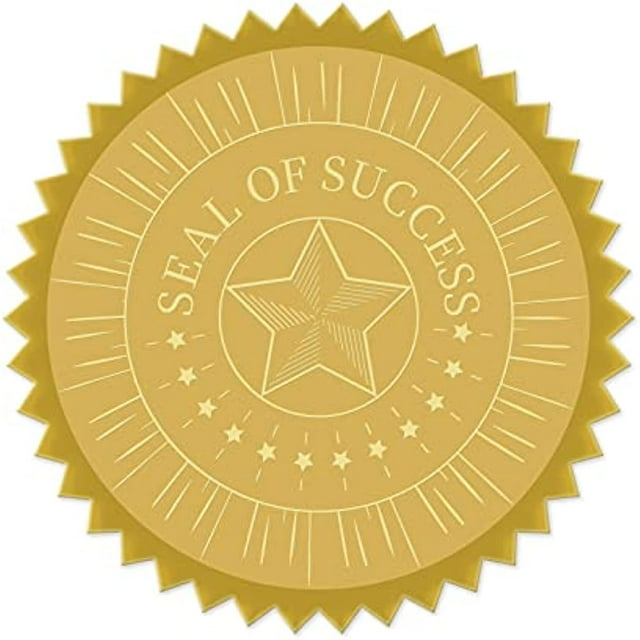 Gold Foil Certificate Seals Seal of Success 2" Round Self Adhesive