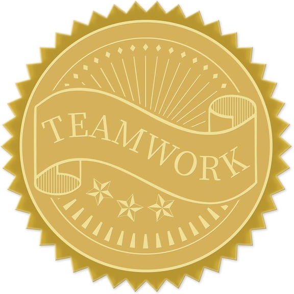 Gold Foil Certificate Seals Teamwork 2" Round Self Adhesive Embossed Stickers 100pcs for Invitations Certification Graduation Notary Seals Corporate Seals Monogram Emboss Gold