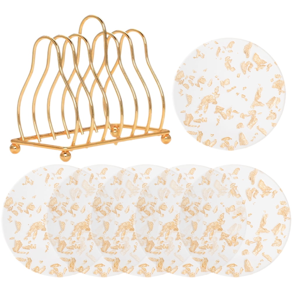 Gold Foil Coasters Coffee Table Acrylic for Wooden Clear Nordic Antiscald 6 Pcs