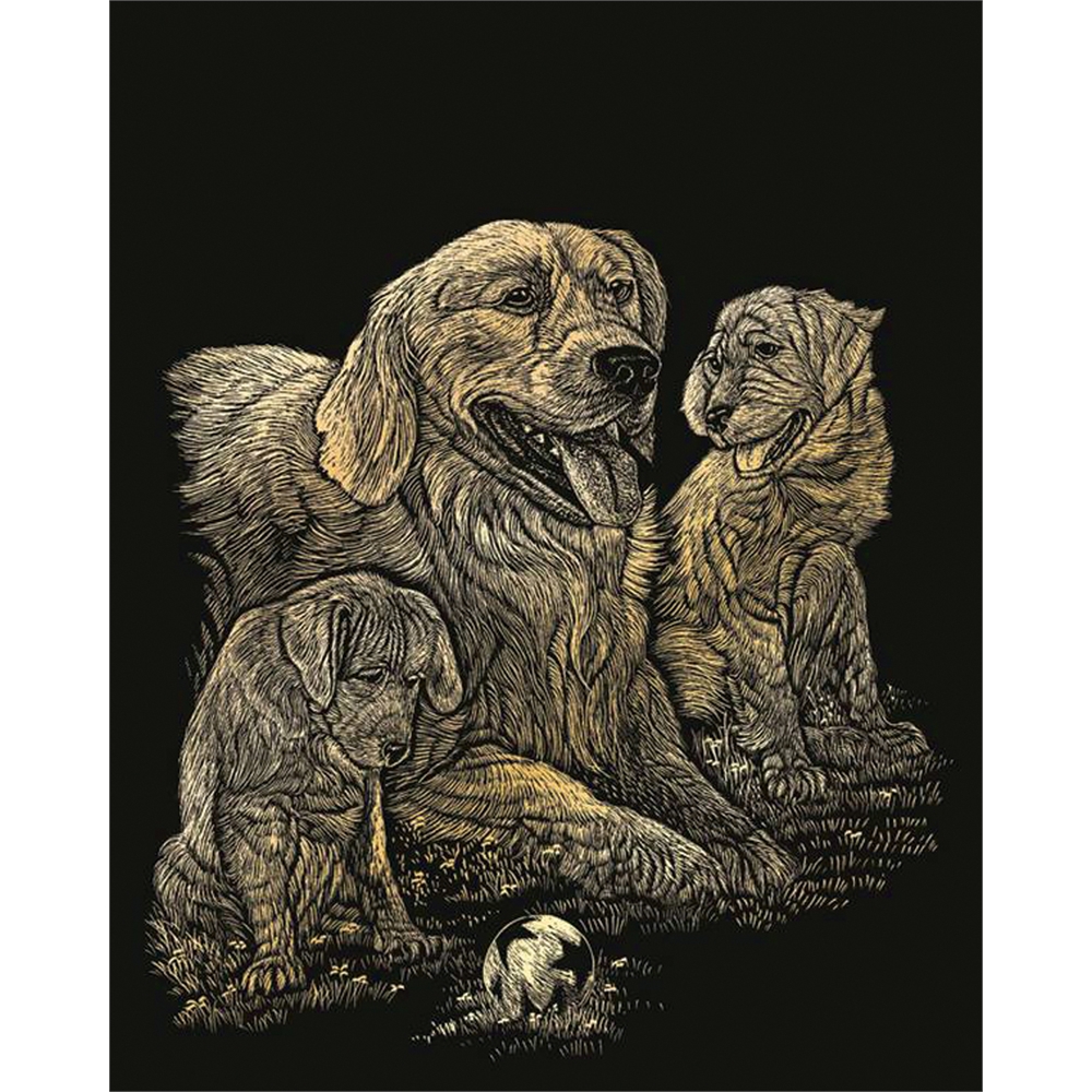 Gold Foil Engraving Art Kit 8"X10"Golden Retriever & Puppies