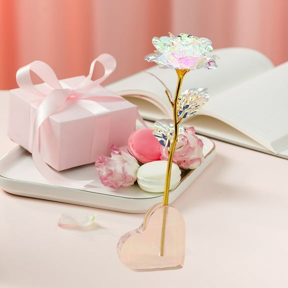 Gold Foil Eternal Preserved Rose Gift | Real Alloy Rose with Colorful LED Lights | 1 Piece Pink | Romantic Valentine’s Day, Christmas, Anniversary Gift for Women | 23x8cm | Gift Box Included