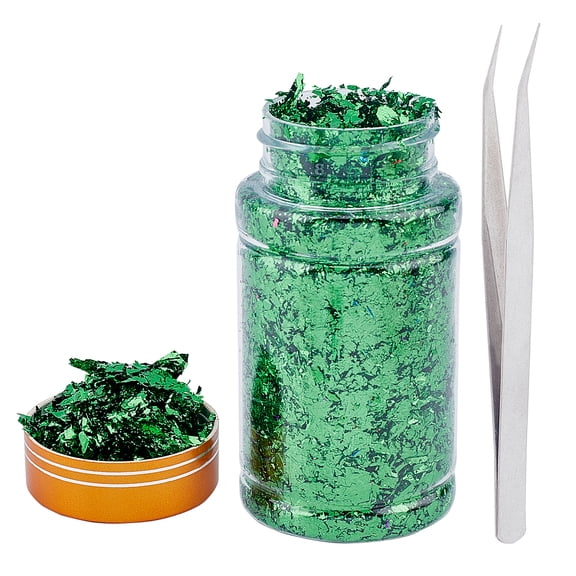 Gold Foil Flakes Metallic Foil Flakes Metal Gold Leaf with Tweezers for St. Patrick's Day Decor Nail Art Painting Crafts Resin Jewelry Making,