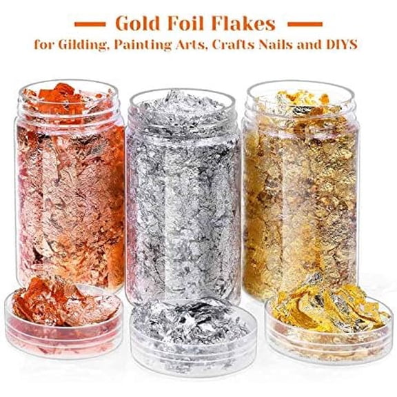 Gold Foil Flakes for Resin, Paxcoo Imitation Gold Foil Flakes Metallic Leaf for Nails, Painting, Crafts, Slime and Resin Jewelry Making (Gold, Silver, Copper Colors)