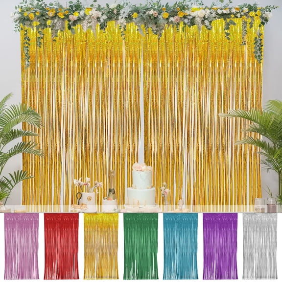 Gold Foil Fringe Curtains Party Decorations, Gold Tinsel Curtain Backdrop for Parties, Streamer Backdrop Curtains, Glitter Streamer Fringe Backdrop for Birthday Decoration,Blue,100x200cm