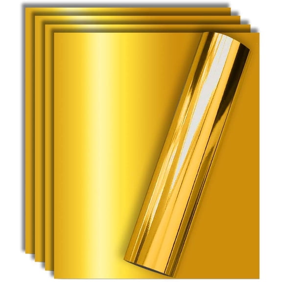 Gold Foil HTV Heat Transfer Vinyl, Pack of 5 Sheets 12" X 10", Easy to Weed and Iron on for T-Shirt and Apparel, Metallic Finish, Stretchy, For DIY Design, Gifts