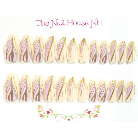 Gold Foil Leaf Matte Ballerina Square Press-On Nails - 24 Pieces - Artificial Nail Kit
