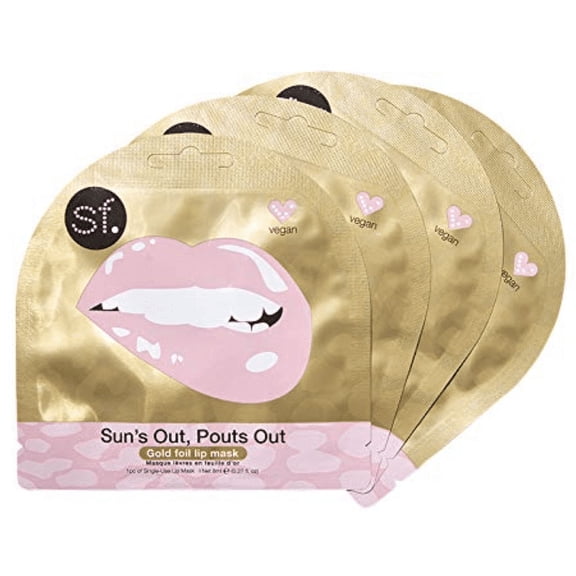 Gold Foil Lip Mask - 4 Pack SF Glow Sun's Out, Pouts Out Leopard Pattern Made with Collagen and Watermelon Extract
