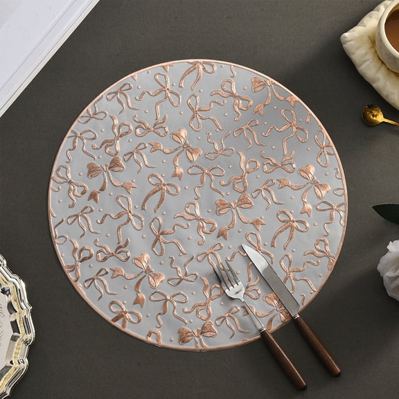 Gold Foil Luxury Bow Western Table Mat 15x15 Inch Square PVC Heat Insulation Waterproof, For Hotel Home Dining