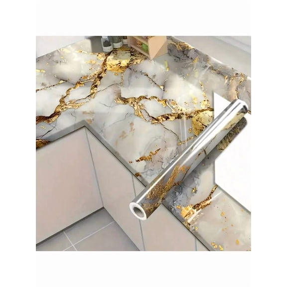Gold Foil Marble Self-Adhesive Wallpaper, Luxury Creative Decor for Walls, Furniture, Tabletop, Kitchen, Bathroom, Bedroom