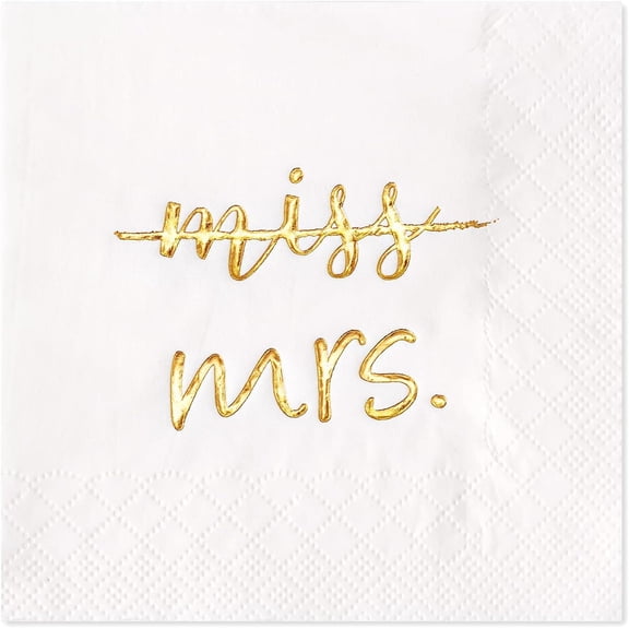 Gold Foil Miss to Mrs Cocktail Napkins for Bridal Shower Engagement Bachelorette Party Dessert Beverage Table Party Supplies, Disposable Napkins, 3 Ply, 50 count