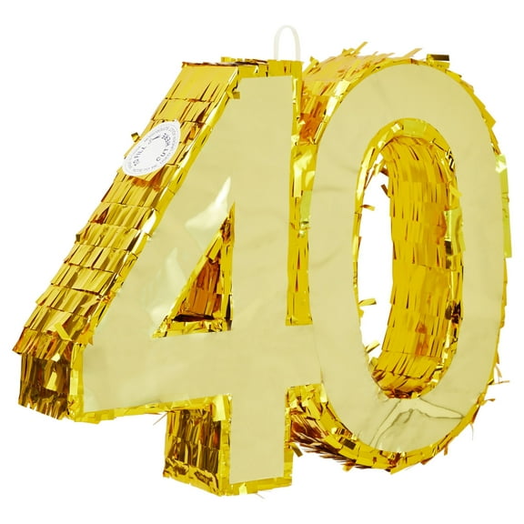 Sparkle and Bash Gold Foil Number 40 Pinata - Gold Foil Elegance for 40th Birthday Decorations - Easy-Fill Top Flap for Birthday Party - Hang & Centerpiece for Party Decor - Small - 16.5 x 3 x 13 in