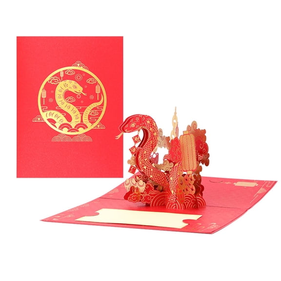 Gold Foil Popup Card with Envelope Greeting Card for Chinese New Year Celebration Spring Festival Parties Supplies