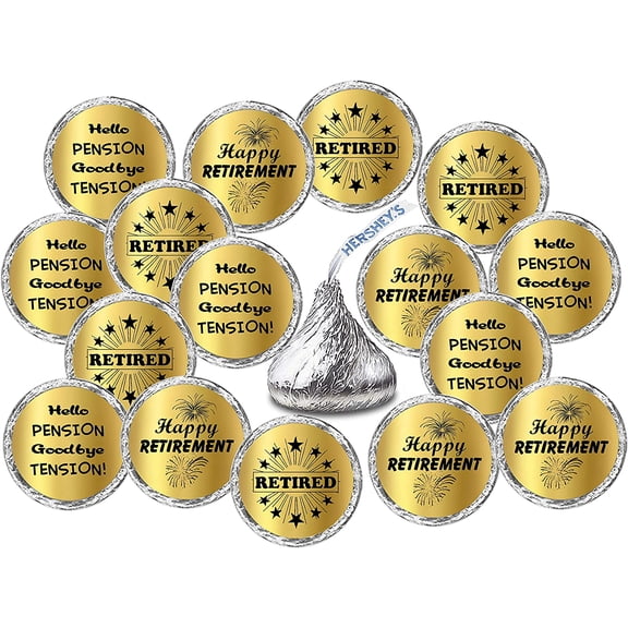 Gold Foil Retirement Kisses Stickers, (Set of 216) Chocolate Drops Labels Stickers For Happy Retirement Party, Kisses Party Favors Dcor