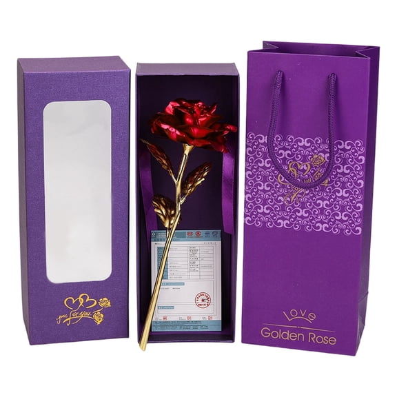 Gold Foil Rose Artificial Flower Bouquet with Exquisite Gift Box,Valentine Day Wedding Anniversary Mother's Day Gift for Girlfriend Wife Fiance Mom Home Office Tabletop Decor,1Pc(Gold,3.9x2.7x10.6")
