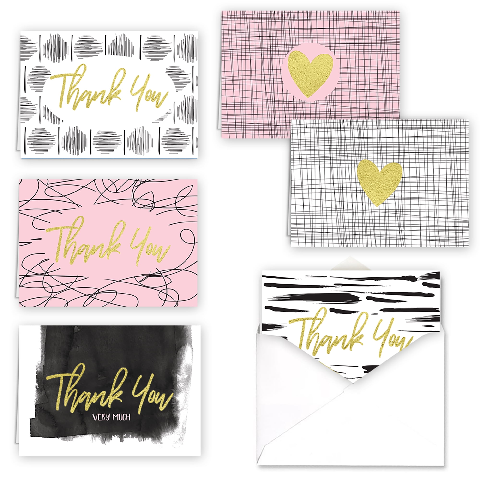Gold Foil Scratch Thank You Note Card Assortment - set of 36