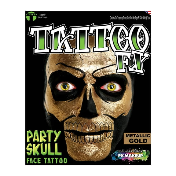 Metallic Gold Skull Tatoo Fx Costume Accessory