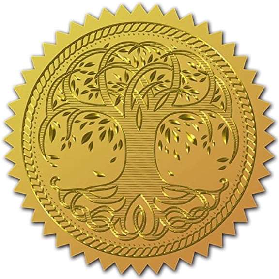 Gold Foil Sticker Tree of Life 100pcs Certificate Seals Gold Embossed Celtic Knot Round Embossed Foil Seal Stickers for Envelopes Invitation Card Diplomas Awards Graduation