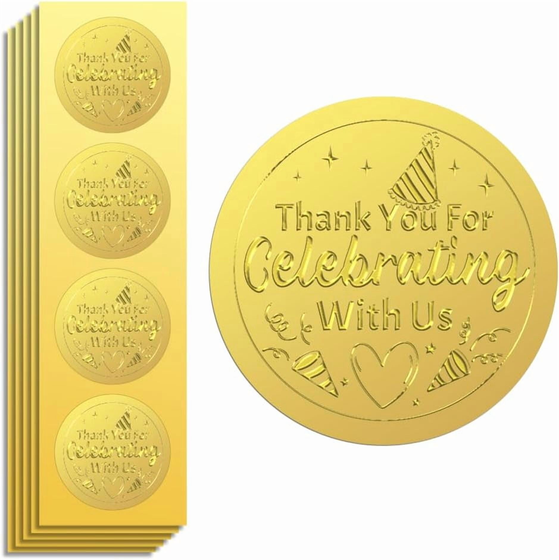 Gold Foil Stickers Seals Embossed Thank You for Celebrating with US 2 ...