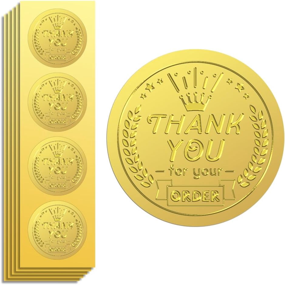Gold Foil Stickers Seals Embossed Thank You DIY for Your Order 2 Inch ...