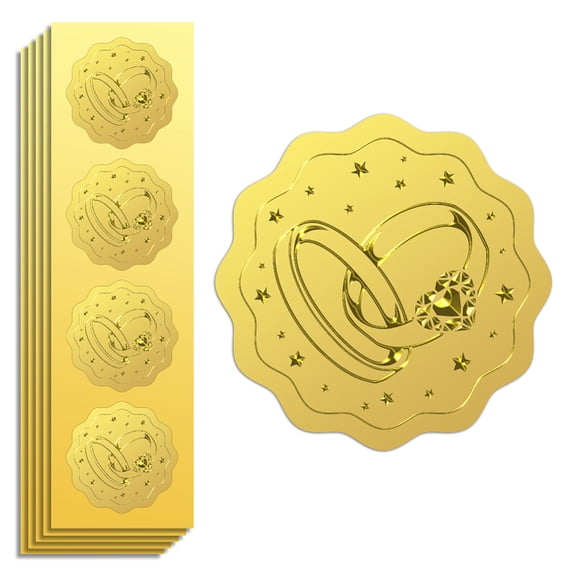 Gold Foil Stickers Seals Embossed Wedding Rings 2 Inch 100Pcs Self Adhesive Gold Stickers DIY