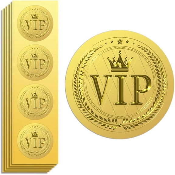 Gold Foil Stickers Seals Official Embossed VIP 2 Inch 100Pcs, Self Adhesive Gold Around Embossing Stickers for VIP Customer Gifts, Invitation Card Decor, Envelope, VIP Certificate of Rights