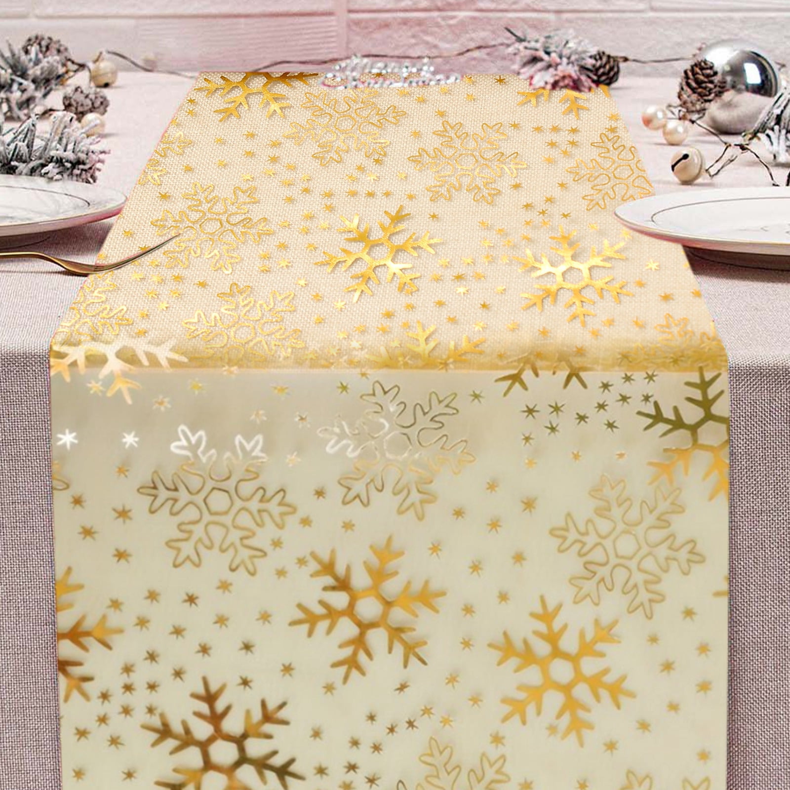 Gold Foil Table Runner, Christmas Table Runner, Snowflake Pattern ...