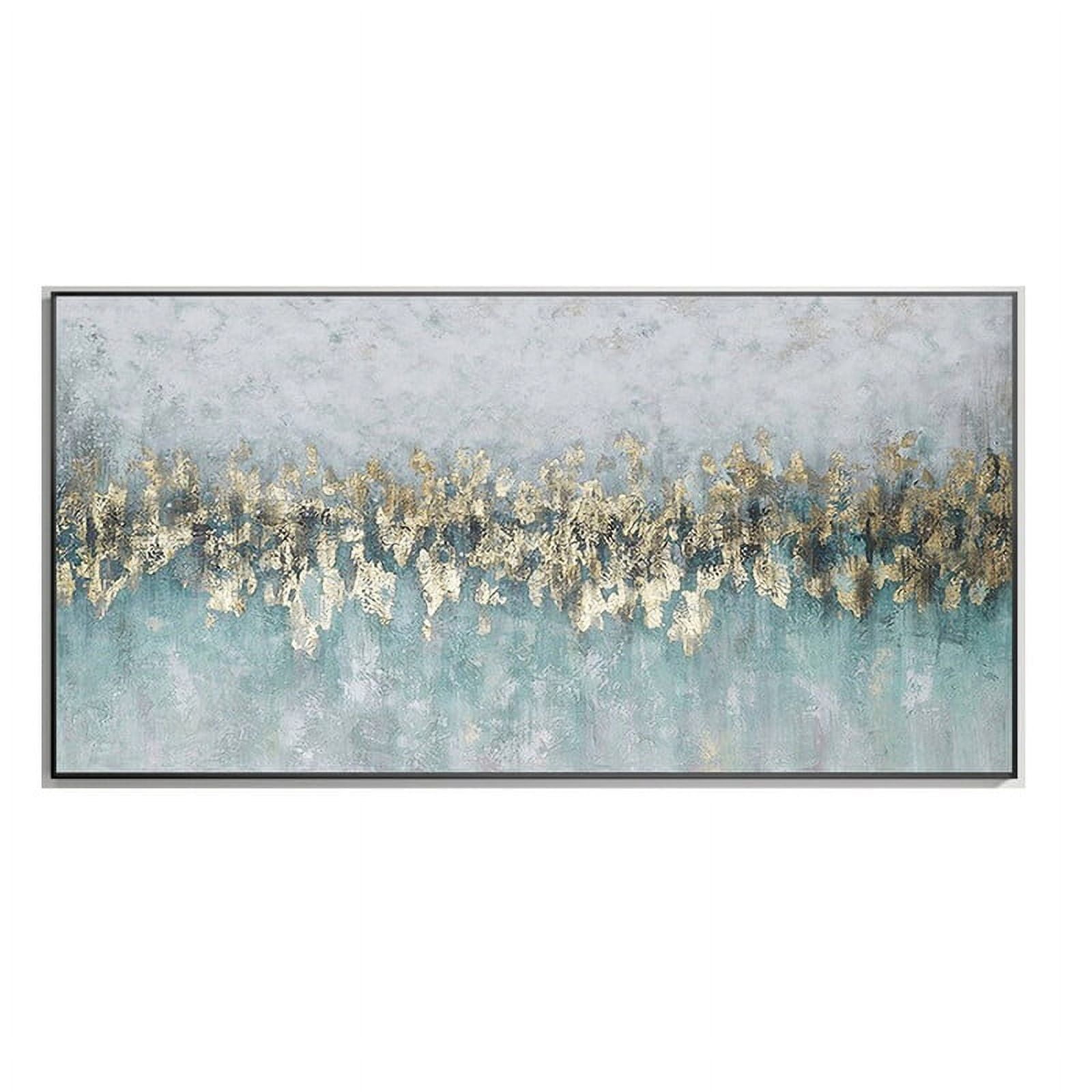 Gold Foil Teal Green 3D Texture Abstract Handmade Painting On Canvas