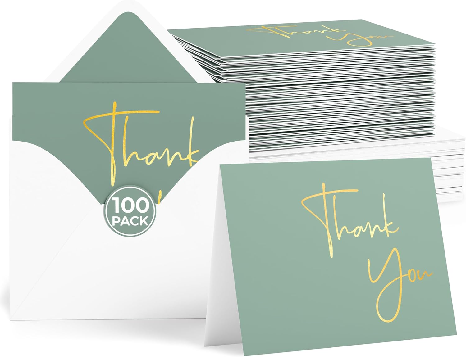 Gold Foil Thank You Cards With Envelopes Bulk Set & Stickers - 100 Pack ...