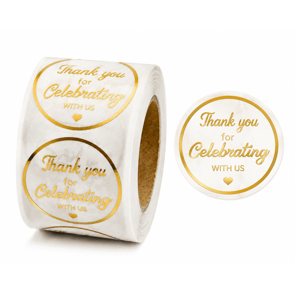 Gold Foil Thank You Stickers, 500Pcs 1.5inch Thank You for Celebrating,Clear Glitter Seal Stickers for Gift Wrap, Party Favors, Wedding, and Baby Shower