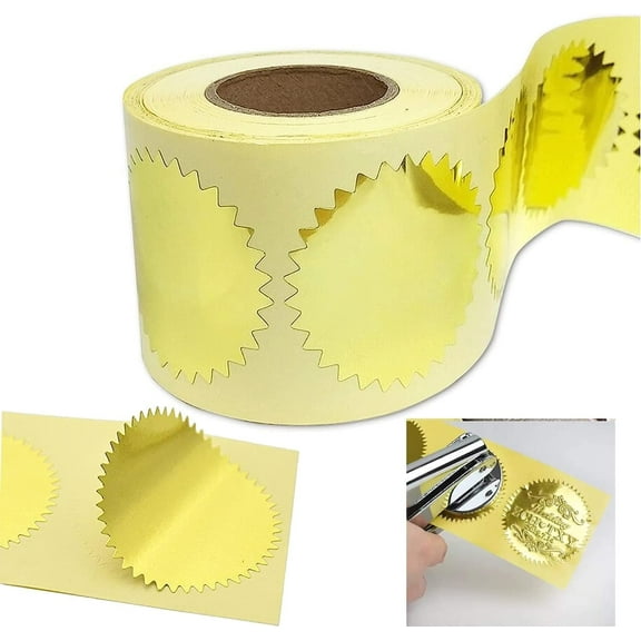 Gold Foil Wafer Seal Stickers Labels 2inch Serrated Edge Gold Color Coding Embossing Decals 500Pcs