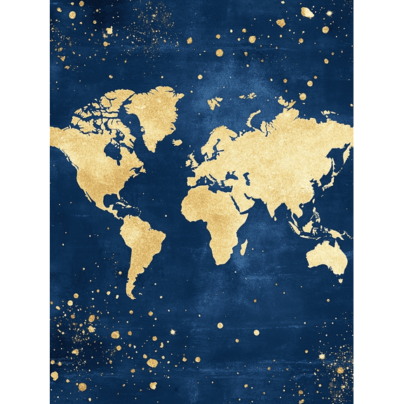 Gold Foil World Map Canvas Print/Decorative Painting Suitable for Living Room Bedroom Office Study and TravelThemed Spaces.