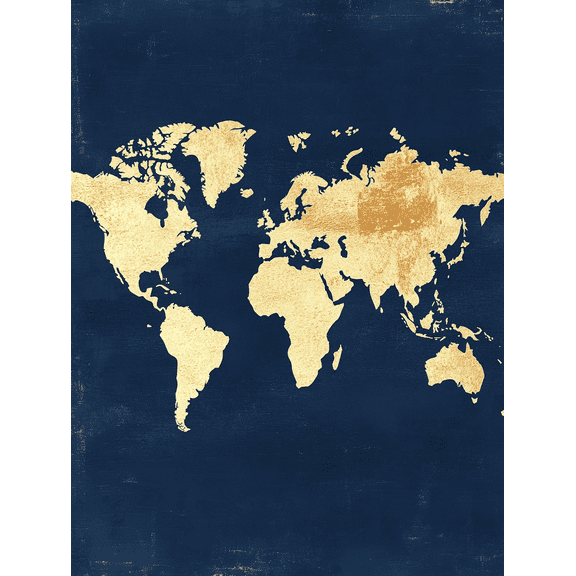 Gold Foil World Map Canvas Print Wall Art Perfect for Living Room Bedroom Office Dining Room and Hallway Decor.