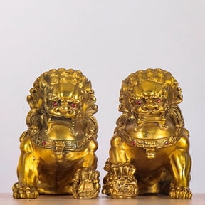 Gold Foo Dogs Traditional Statues Table Decor ,Feng Shui Statue Shelf Decor,Abstract Foo Dogs Statues Pair Accents Decorations, Lion Statue Home Decor for Shelves