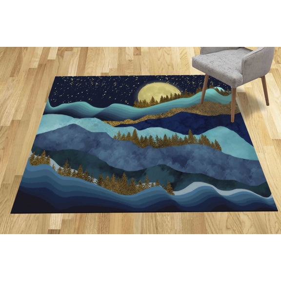 Gold Forest Landscape Rugs, View Rug, Entry Rugs, Luxury Rugs, Runner Rug, Car Mat Rugs, Pattern Rug, View Rugs, Accent Rugs, Navy Blue Rug, 2.3'x3.3' - 70x110 cm