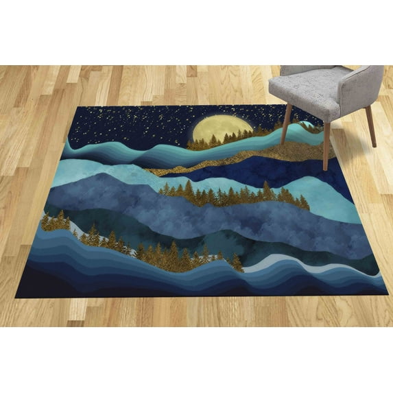 Gold Forest Landscape Rugs, View Rug, Entry Rugs, Luxury Rugs, Runner Rug, Car Mat Rugs, Pattern Rug, View Rugs, Accent Rugs, Navy Blue Rug, 3.9'x5.9' - 120x180 cm