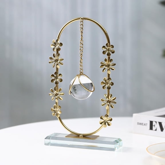 Gold Frame Crystal Ball Decoration, Modern Desk Accent, Living Room Decor
