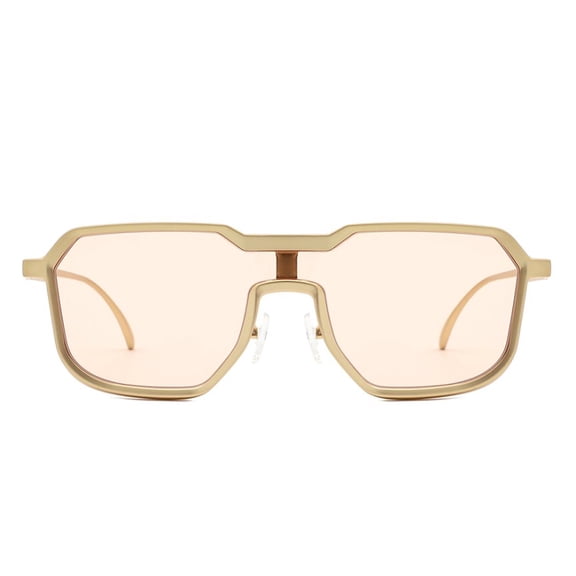 Gold Frame Hexagonal Sunglasses, Light Pink Lens - UV400 Protection Fresh Fashion Shades for Men Women Daily & Lifestyle